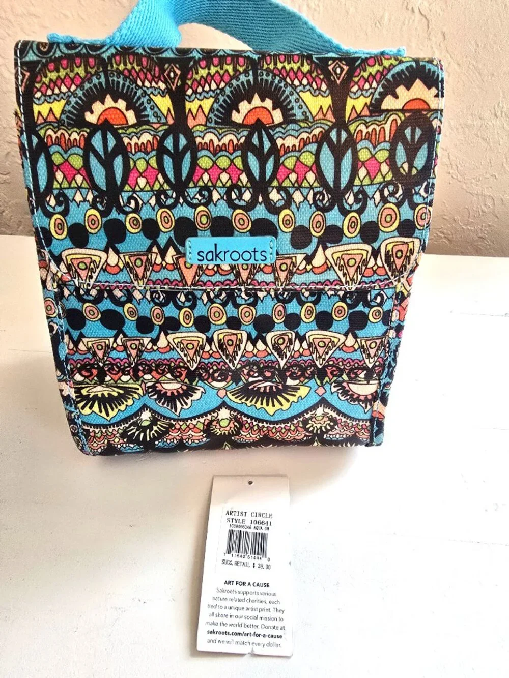 NWT Sakroots Artist Circle Insulated Lunch Tote Bag - One World Print/Aqua OW